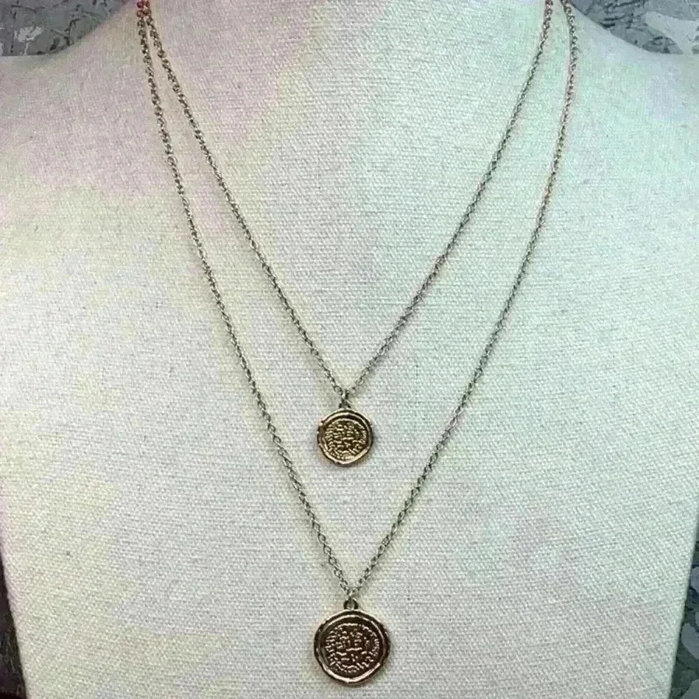 Vintage Gold 2 Strand Necklace with Gold Madeline Pendants